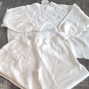 Cozy White Knit Sweater and Pants Set